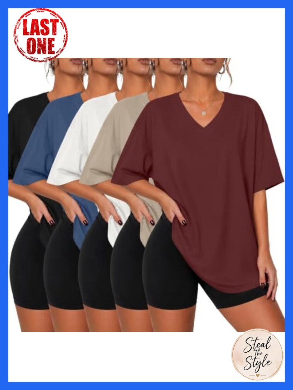 5 Pack Womens Oversized V Neck Short Sleeve Tees Soft Stretch Yoga Tops